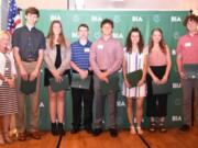 SHUMWAY: Pictured from left are Lisa Thompson, of the Building Industry Association; James Carmona, La Center High School graduate; Ellie Josephson, attending Portland State University; Michael Cline, Camas High School graduate; Kyle Brabec, Hockinson High School graduate; Marissa Hunter, Cedar Tree Classical Christian School graduate; Alicia Wallingford, Columbia River High School graduate; and Eli Loudenback, Cedar Tree Classical Christian School graduate.