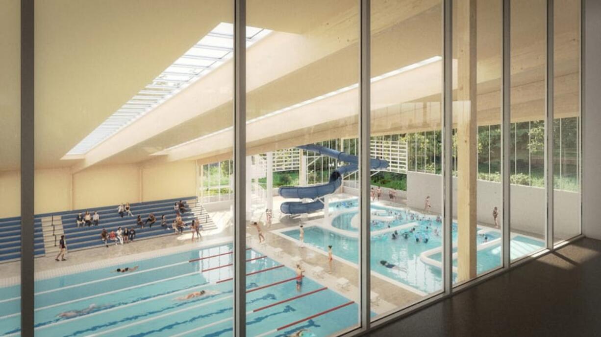 A rendering of how the competition and leisure pool at the proposed Camas community center could look.