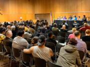 Community members crowded the Vancouver Community Library in downtown Thursday night to hear a panel on the Drag Queen Story Hour program. The popular program has drawn some controversy from critics who say the subject matter is inappropriate for young children.