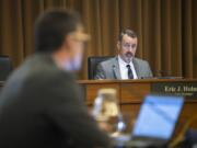 Vancouver City Manager Eric Holmes listens to council deliberations during a city council work session on Monday. Holmes is the highest-paid city employee in the greater Portland metro area.