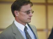 Former Evergreen High School teacher Matthew Morasch enters the courtroom at the Clark County Courthouse before a Clark County Superior Court jury on Wednesday, July 19, 2017, found him guilty of voyeurism. Morasch took "upskirt" video with his cellphone of an unidentified female in the Battle Ground Goodwill and tried to take images of two female students in his class.