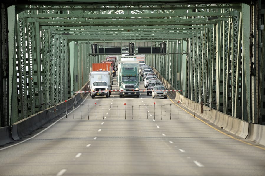 Drivers wait during a bridge lift on the Interstate 5 Bridge in 2012.