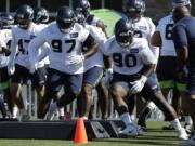 Seattle Seahawks defensive tackle Jarran Reed (90) has yet to play in a game this season due to a six-game suspension for violating the NFL&#039;s personal conduct policy. (Ted S.