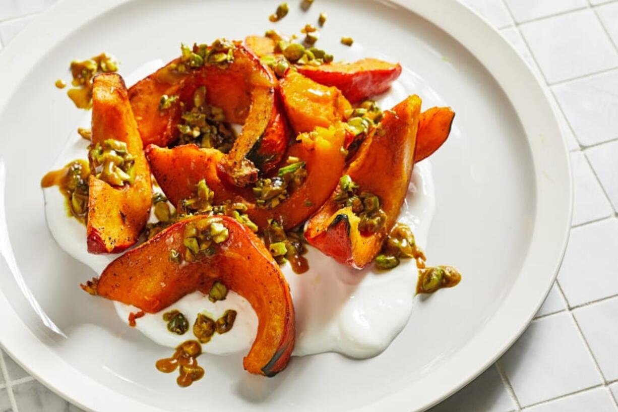 Roasted Squash With Yogurt and Spiced, Buttered Pistachios.