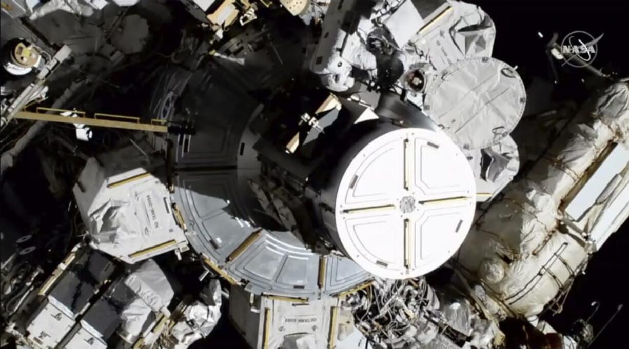 In this photo provided by NASA astronauts Christina Koch and Jessica Meir exits the International Space Station on Friday, Oct. 18, 2019.  The world&#039;s first female spacewalking team is making history high above Earth.  This is the first time in a half-century of spacewalking that a woman floated out without a male crewmate.