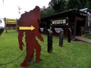 A cutout of a Bigfoot directs visitors to the entrance of Expedition: Bigfoot! The Sasquatch Museum in Cherry Log, Ga.