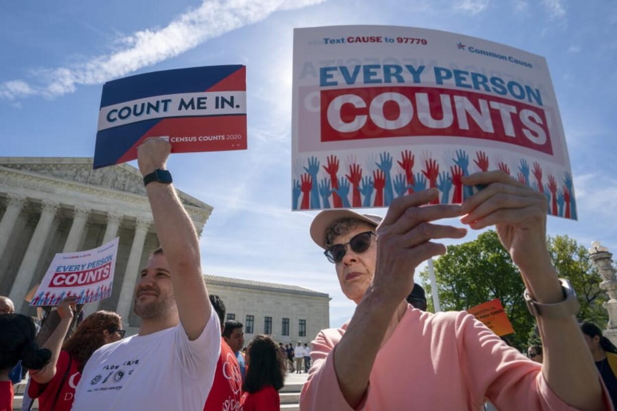 Immigration activists rally April 23 outside the Supreme Court in Washington as the justices heard arguments over the Trump administration&#039;s plan to ask about citizenship on the 2020 Census. The citizenship question will not be on the census.