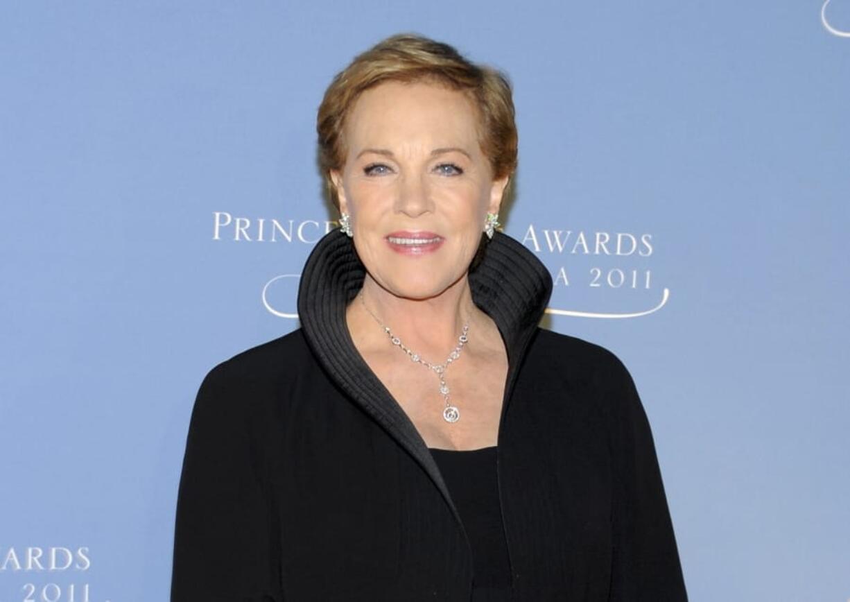 FILE - This Nov. 1, 2011 file photo shows honoree Julie Andrews attending the Princess Grace Foundation Awards gala in New York. Andrews released a memoir, &quot;Home Work: A Memoir of My Hollywood Years,&quot; which hits shelves on Oct. 15, 2019.