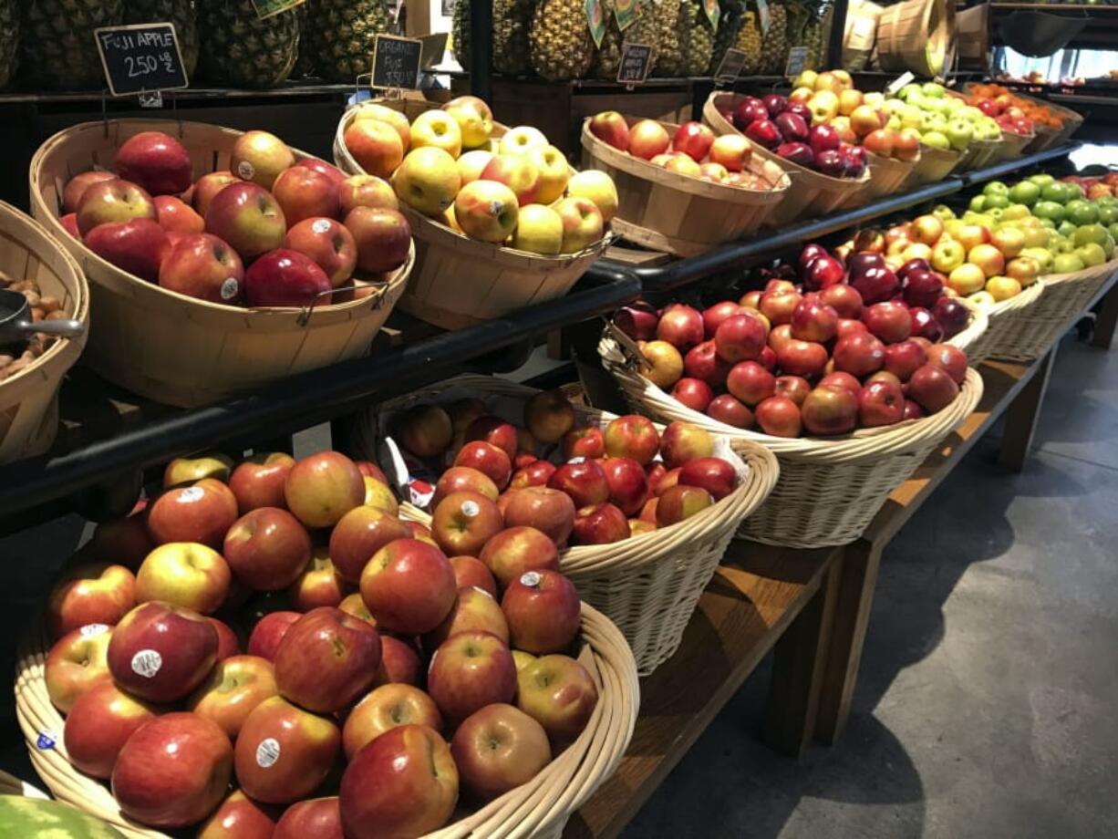 A variety of apples are on display at a market in New York on Monday, Sept. 9, 2019. Regardless of whether you are picking them at the market or off a tree, there are so many great things to do with apples that don&#039;t include making a pie.