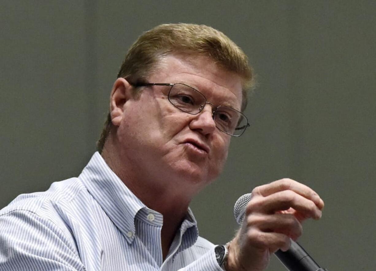 Nevada Republican U.S. Rep. Mark Amodei answers a question during a town hall at the Reno Sparks Convention Center in Reno, Nev.