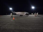 In this Oct. 27, 2019 photo released by the U.S. Air Force, the Air Force&#039;s X-37B successfully lands at NASA&#039;s Kennedy Space Center Shuttle Landing Facility on Merritt Island in Brevard County, Fla., following a record-breaking two-year mission.  (U.S.