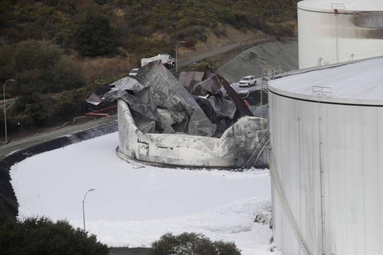 Damage from the fire is shown Wednesday at the NuStar Energy facility in Crockett, Calif.