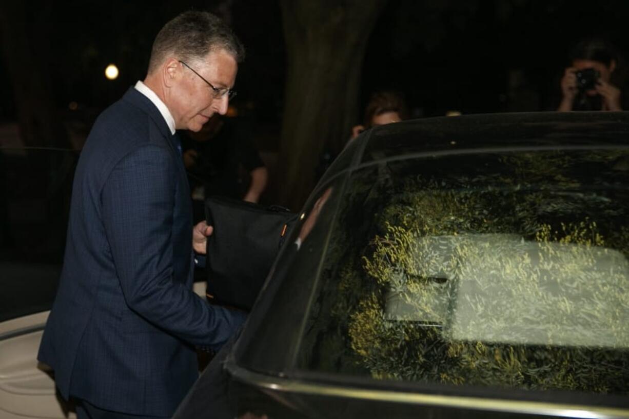 Kurt Volker, a former special envoy to Ukraine, gets in a car after leaves a closed-door interview with House investigators at the Capitol, Thursday, Oct. 3, 2019, in Washington.