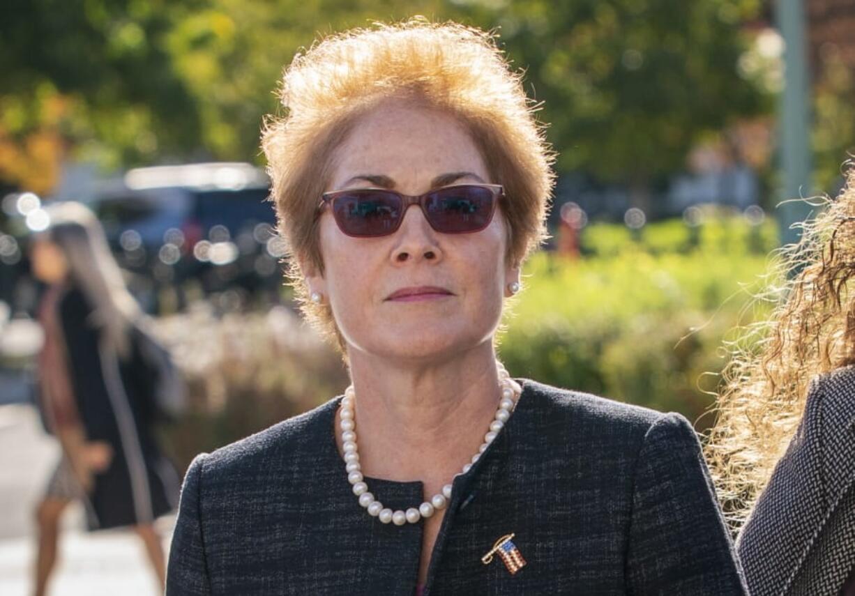 Former U.S. ambassador to Ukraine Marie Yovanovitch, arrives on Capitol Hill, Friday, Oct. 11, 2019, in Washington, as she is scheduled to testify before congressional lawmakers on Friday as part of the House impeachment inquiry into President Donald Trump. (AP Photo/J.