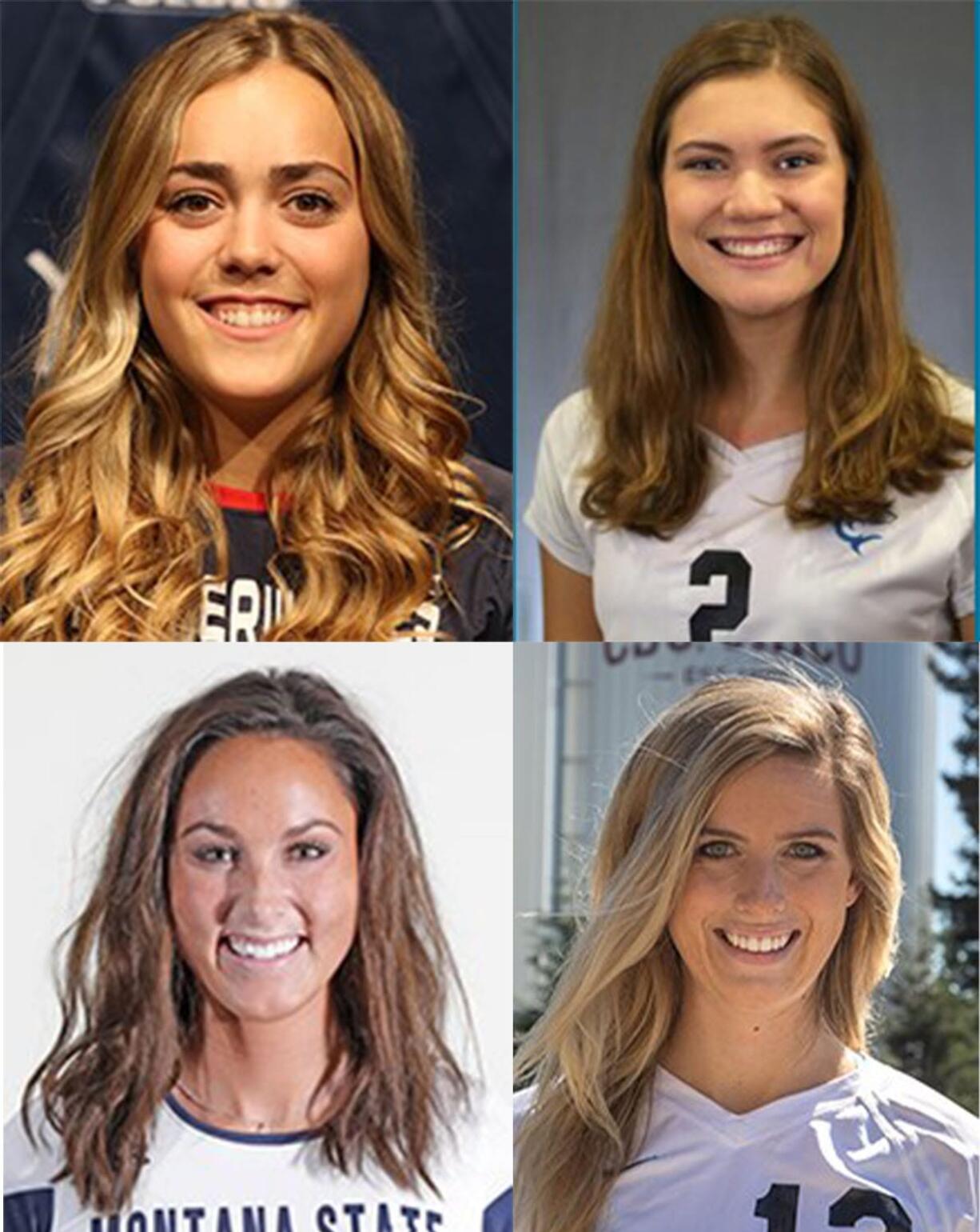 Clockwise from top right, Columbia River volleyball grads Page Heller, Abby Wilmington, Esti Wilson and Evi Wilson.