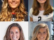 Clockwise from top right, Columbia River volleyball grads Page Heller, Abby Wilmington, Esti Wilson and Evi Wilson.