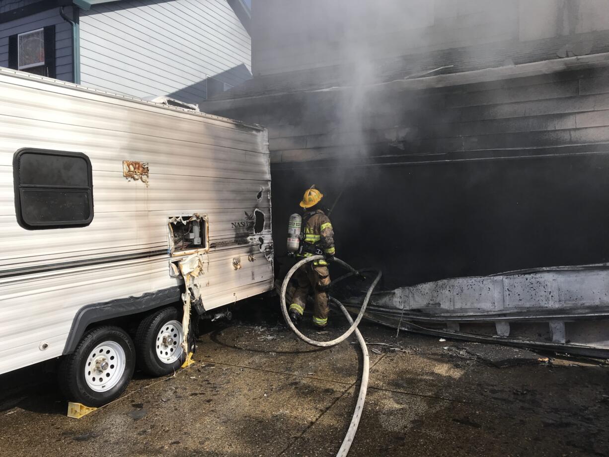 Fire ripped through a home Friday afternoon at on 11th Place in the Salmon Creek area. (Clark Co. Fire Dist.