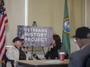 World War II veteran Jack Hooghkirk shares his story with U.S. Rep. Jaime Herrera Beutler as part of the Veterans History Project at Fort Vancouver Artillery Barracks on Friday morning.