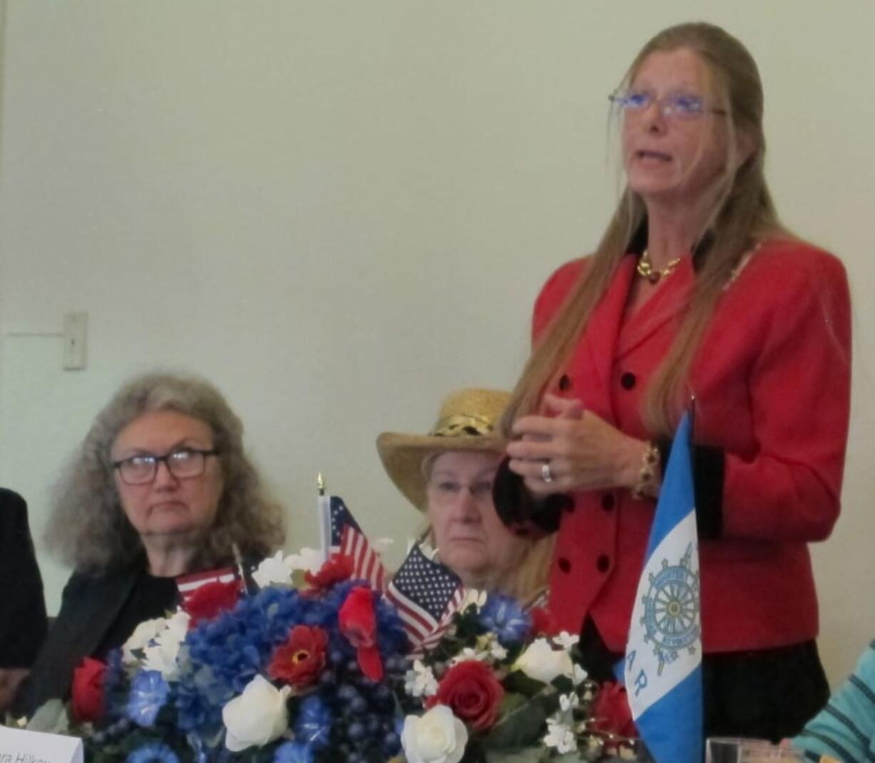 CENTRAL VANCOUVER: Barbara Hilkey, chapter regent of the Fort Vancouver Chapter of the Daughters of the American Revolution, speaks at the group&#039;s 100th anniversary luncheon Oct.