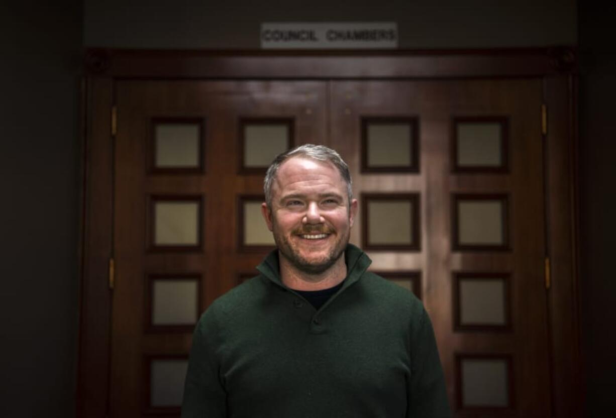 Camas Mayor-elect Barry McDonnell at Camas City Hall, where he was in a day of meetings with department heads and city officials on Friday. McDonnell will be sworn in Tuesday after winning an improbable write-in campaign he launched a month before the November election.