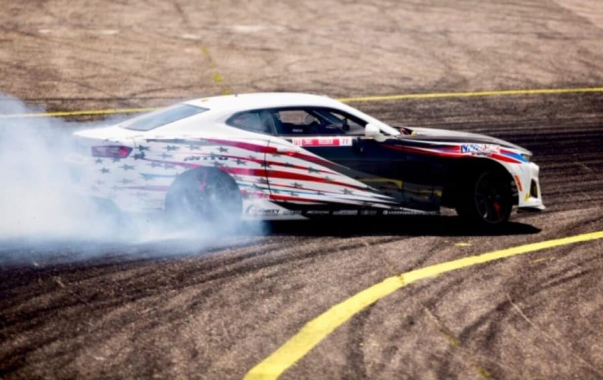 Photo courtesy of Loretta Unrein
Vancouver&#039;s Travis Reeder driving the Camaro EL1 electric drift car at Atlanta during the 2019 season.