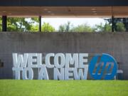 A sign welcomes visitors to the HP Inc. facility in east Vancouver.