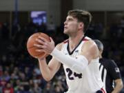 Gonzaga forward Corey Kispert (24) prepares to shoot during the second half of an NCAA college basketball game against Alabama State in Spokane, Wash., Tuesday, Nov. 5, 2019. Gonzaga won 95-64.