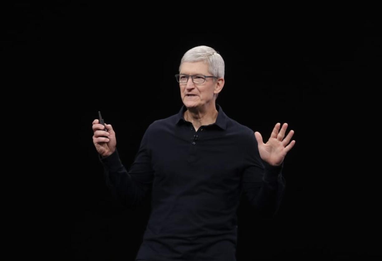 FILE - In this June 3, 2019, file photo Apple CEO Tim Cook speaks at the Apple Worldwide Developers Conference in San Jose, Calif. Apple said Monday, Nov. 4, that it&#039;s committing $2.5 billion to combat California&#039;s housing crisis.