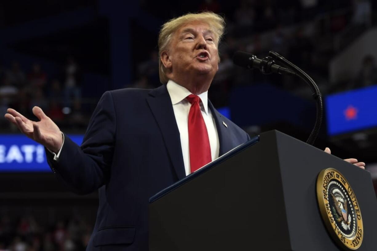 FILE - In this Monday, Nov. 4, 2019, file photo, President Donald Trump speaks during a campaign event in Lexington, Ky. California&#039;s Supreme Court is considering whether Trump must disclose his tax returns if he wants to be a candidate in the state&#039;s primary election next spring.