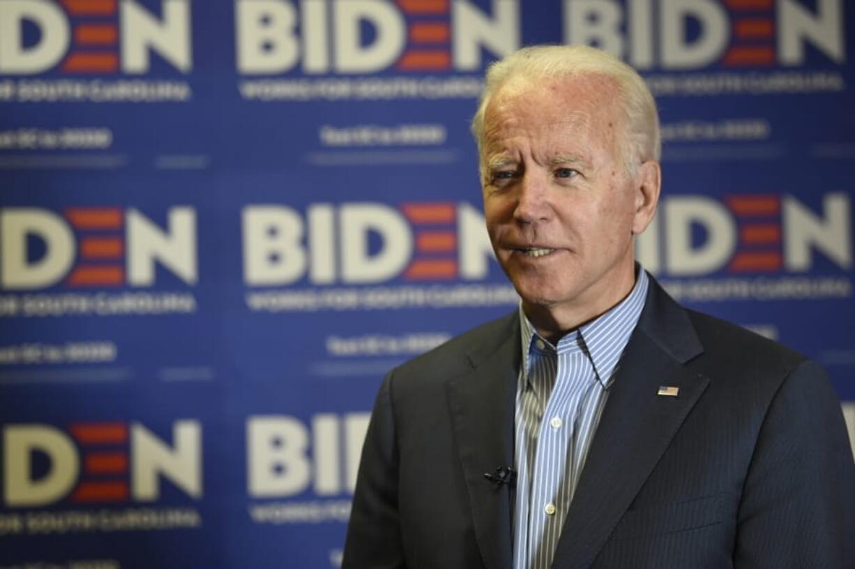 Democratic presidential candidate, former Vice President Joe Biden, speaks during an interview on Saturday, Oct. 26, 2019, in Florence, S.C.