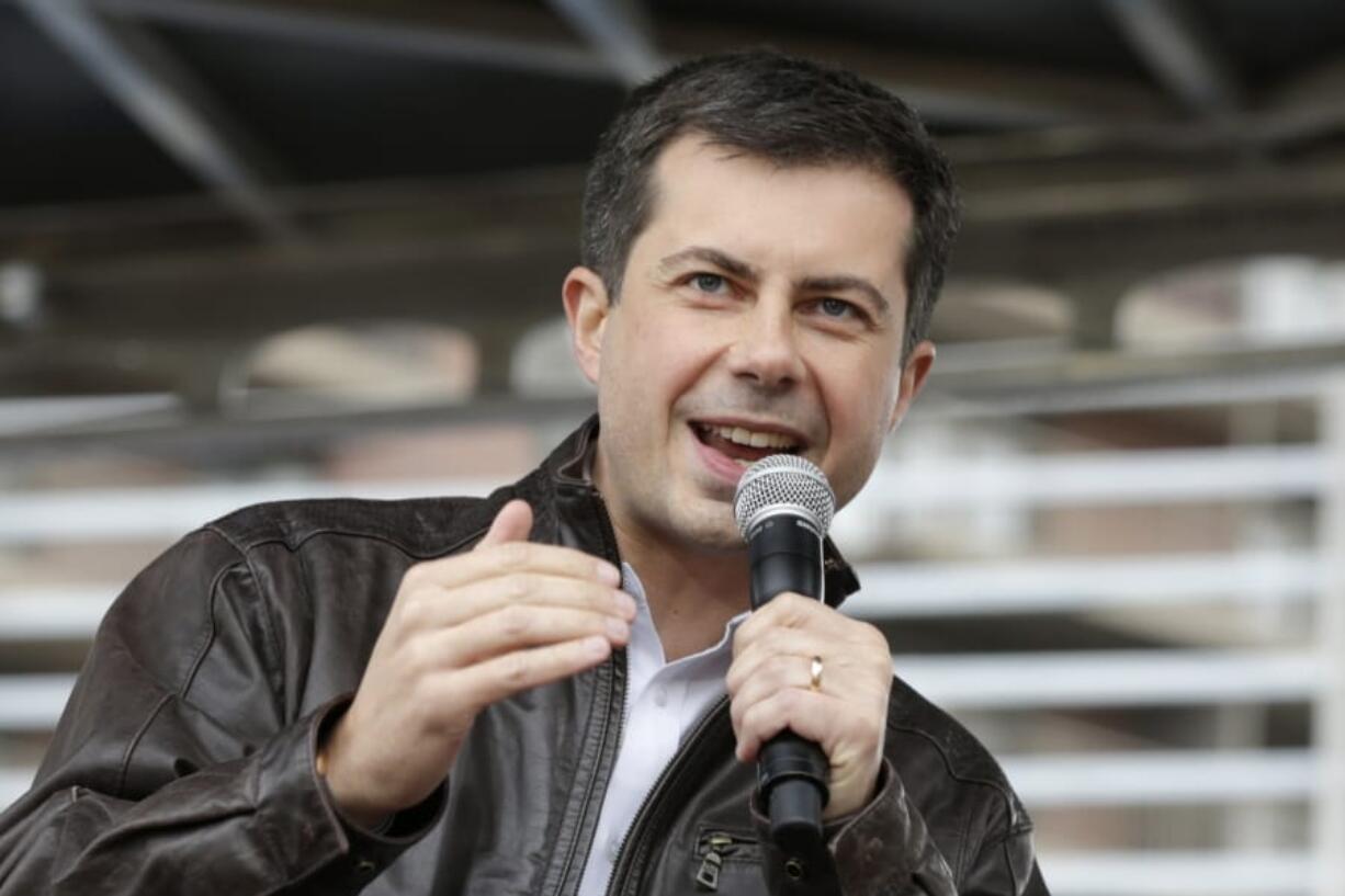 Democratic presidential candidate and South Bend Mayor Pete Buttigieg addresses supporters during a rally before participating in the Democratic Party&#039;s Liberty and Justice Celebration event in Des Moines, Iowa, Friday, Nov. 1, 2019.