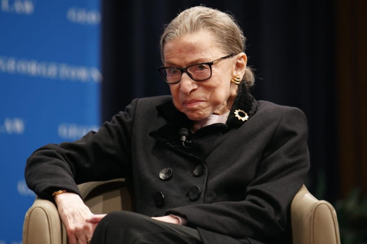 Supreme Court Justice Ruth Bader Ginsberg attends a panel with former President Bill Clinton and former Secretary of State Hillary Clinton, Wednesday, Oct. 30, 2019, at Georgetown Law&#039;s second annual Ruth Bader Ginsburg Lecture, in Washington.