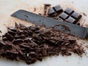 Use a serrated knife to shave the chocolate bar into thin pieces. This will make the chocolate melt more quickly when you pour the hot cream over it. (Photos by E.