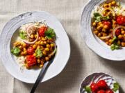 Ginger Turmeric Chickpeas With Roasted Cherry Tomatoes.