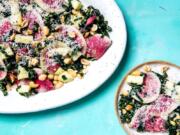 Watermelon radish rounds add brilliant color to this salad, but any radishes work.