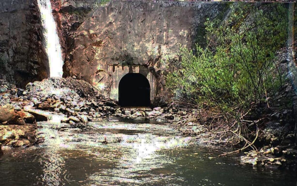 South Coldwater Creek joins the flow of water exiting the downstream end of the Spirit Lake drainage tunnel the Army Corps of Engineers completed in 1985. (U.S.