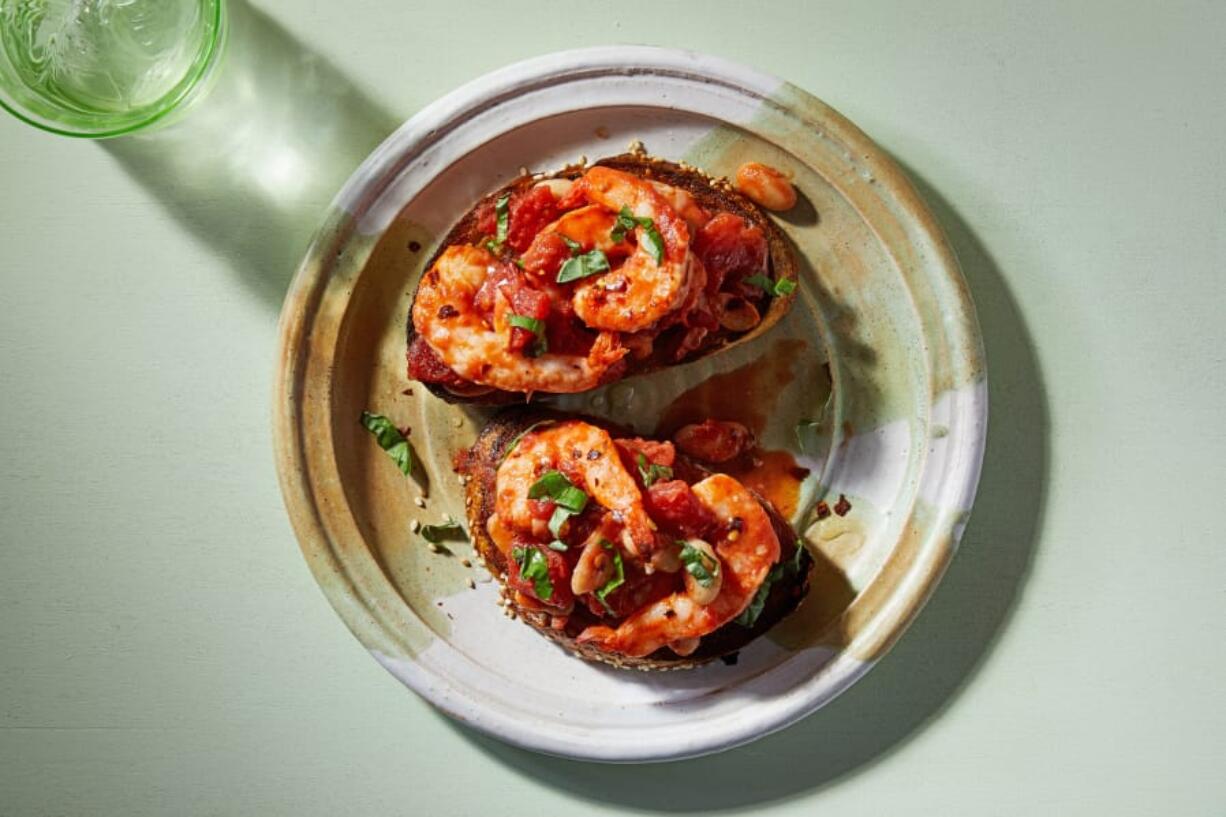 Shrimp and White Bean Bruschetta (Photo for The Washington Post by Tom McCorkle)