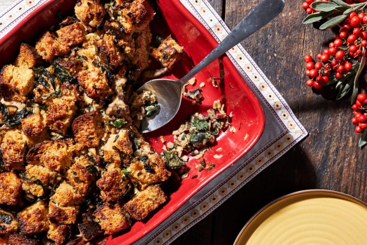 Mushroom and Swiss Chard Strata With Gruyere.