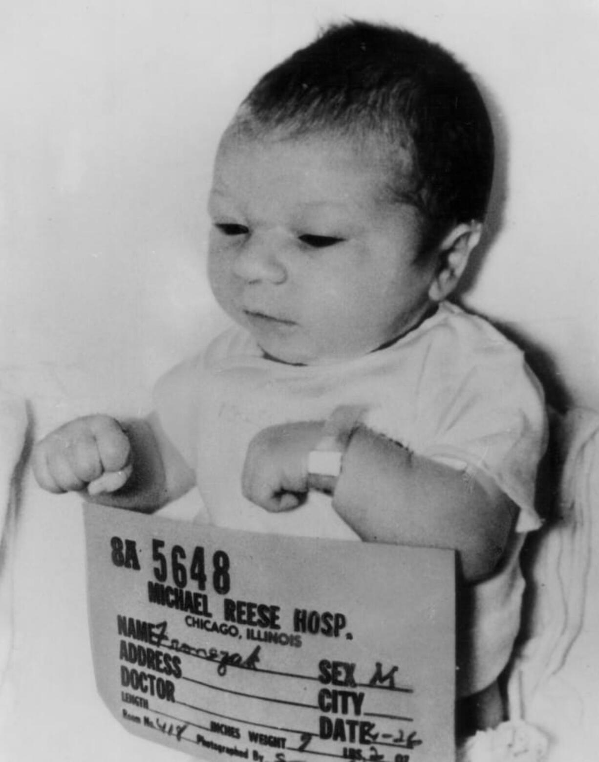 This April 26, 1964, file photo shows Paul Joseph Fronczak shortly after his birth at Michael Reese Hospital in Chicago.