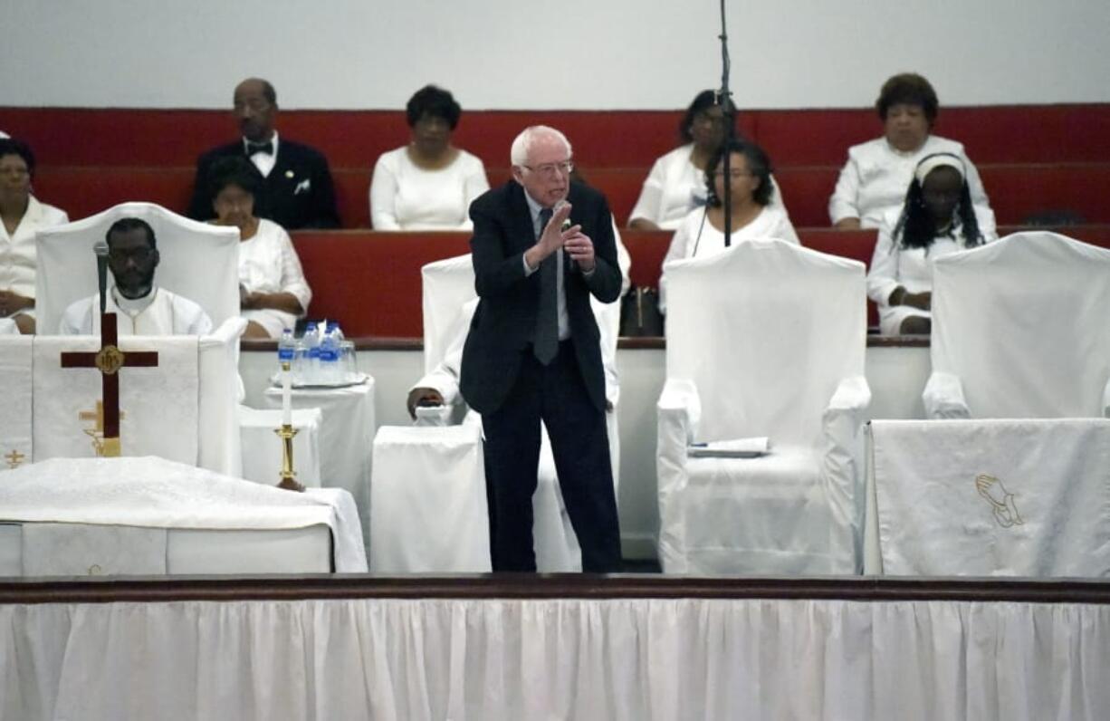 Democratic presidential hopeful Bernie Sanders speaks to a congregation at Reid Chapel AME Church on Sunday  in Columbia, S.C.