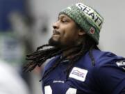 Seattle Seahawks running back Marshawn Lynch jogs as he warms up for NFL football practice, Friday, Dec. 27, 2019, in Renton, Wash. (AP Photo/Ted S. Warren) (Ted S.