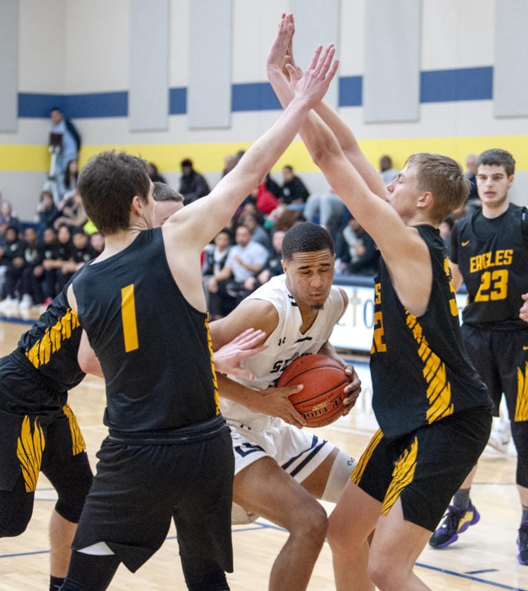 Images from Hudson Bay’s 54-53 win over Seton Catholic in a non-league boys basketball game Thursday at Seton Catholic School.