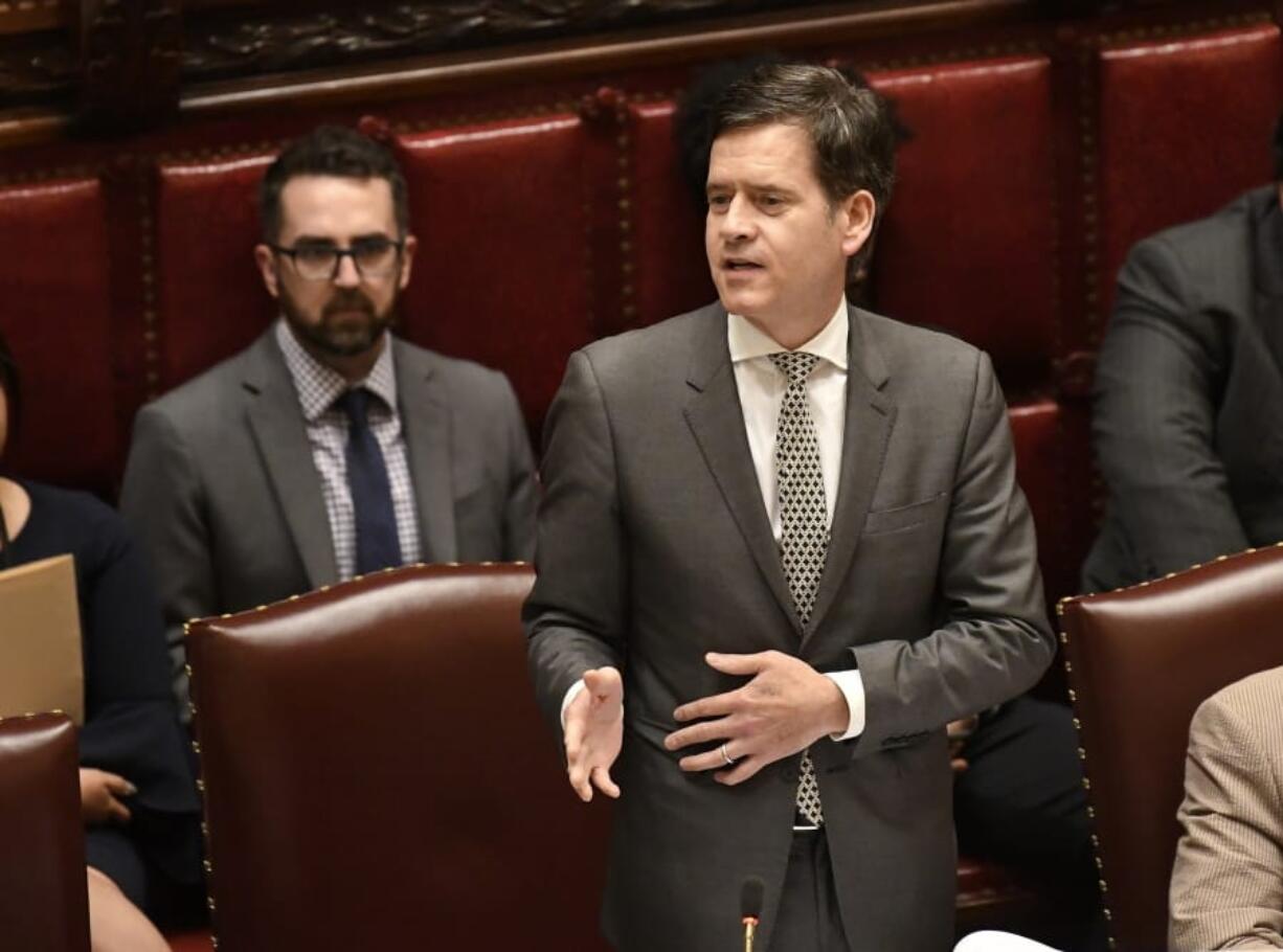 FILE - In this Wednesday, June 19, 2019, file photo, state Sen. Brad Hoylman, D-New York, speaks in the Senate Chamber at the state Capitol in Albany, N.Y. Hoylman introduced the Adult Survivors Act in the autumn of 2019, saying survivors of adult sex abuse deserve their day in court.