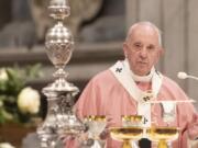 Pope Francis celebrates a Mass for the Philippine community of Rome, in St. Peter&#039;s Basilica at the Vatican to Sunday, Dec. 15, 2019.