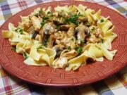 Turkey Stroganoff with egg noodles.