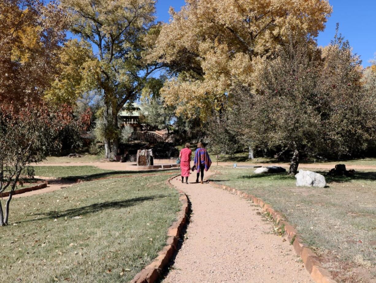 Guests of the Sunrise Springs Spa in Santa Fe, N.M., stroll through the walking paths in the design of a medicine wheel, a sacred Native American symbol.