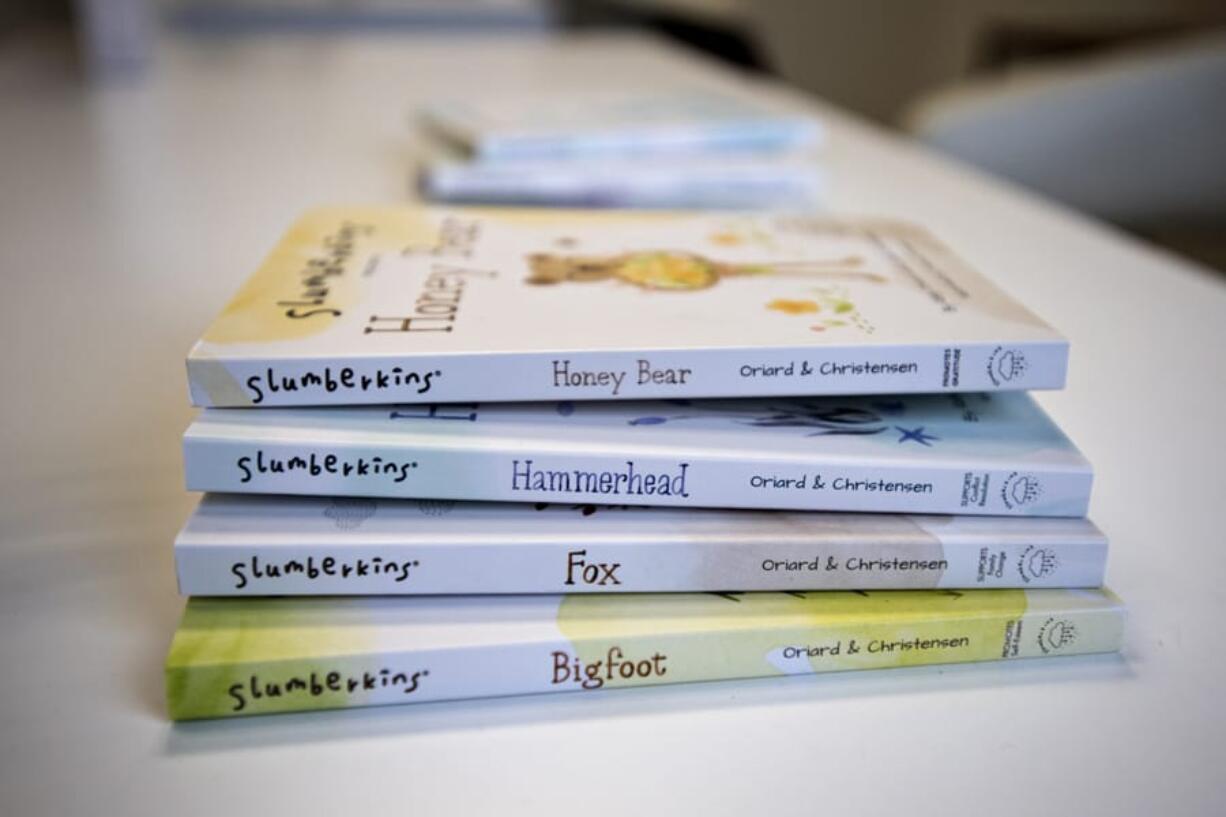 A stack of Slumberkins books for children are pictured at the company&#039;s downtown Vancouver office on Sept. 11.