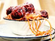 Spaghetti and "Beet" Balls (Mariah Tauger/Los Angeles Times)