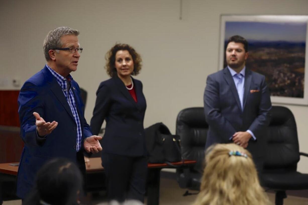 State Rep. Larry Hoff, from left, state Sen. Ann Rivers and state Rep. Brandon Vick attend a town hall in January 2019.