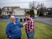 Laurie Burpee, left, jokes with her son, Alec Burpee, while talking about some of the acts that led to a Kindness 911 citation she received in December.